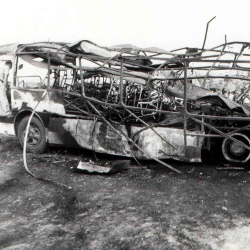 Armenian terrorism. Blown up “Tbilisi-Agdam” passenger bus.