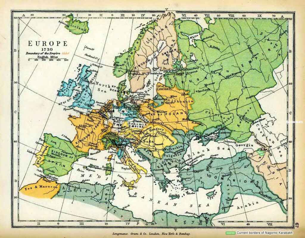 karabakh map-europe1730 Map of Karabakh as a part of Safavid (Persian) Empire. XVIII c.
