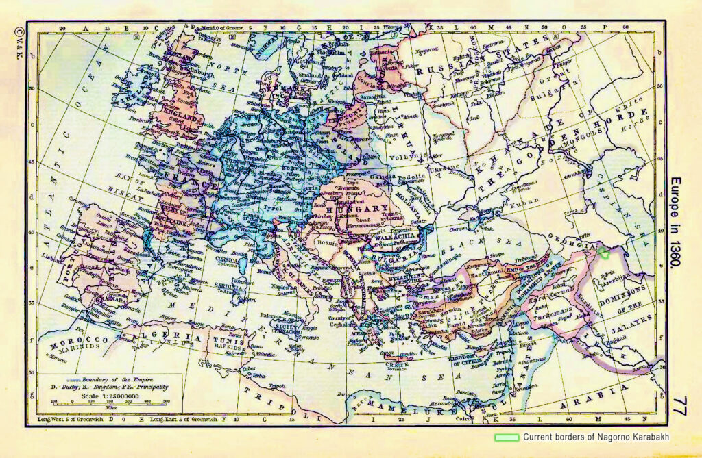 karabakh map_europe in 1360 Map of Karabakh under dominion of Turco-Mongol state of Il-khanate (Jalayrs)